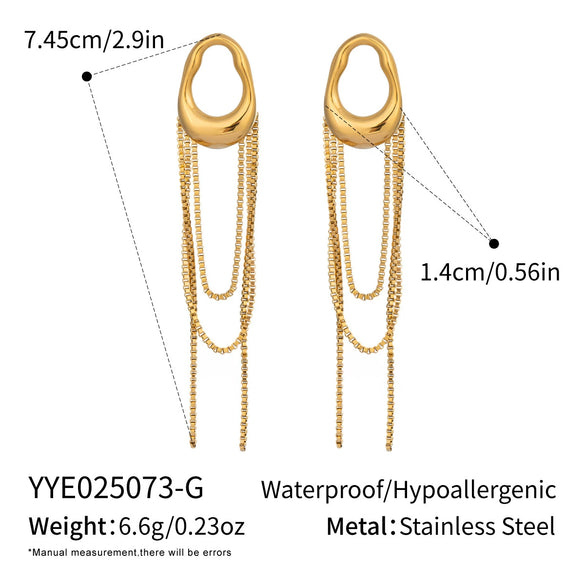 Wholesale Women's French Retro Geometric Tassel Earrings Stainless Steel Electroplated Light Luxury High End Non Fading Waterproof Accessories