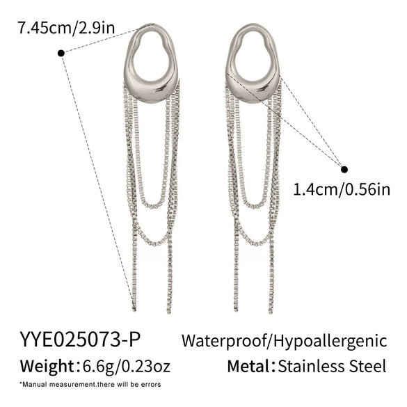 Wholesale Women's French Retro Geometric Tassel Earrings Stainless Steel Electroplated Light Luxury High End Non Fading Waterproof Accessories