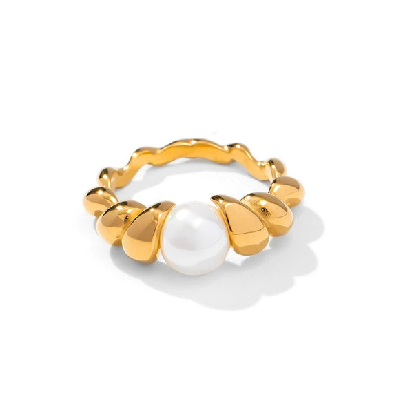 Wholesale Women's French Retro Highbrightness Bread Pearl Ring Titanium Steel Geometric Style Jewelry Set With Pearls