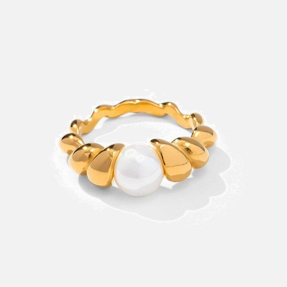 Wholesale Women's French Retro Highbrightness Bread Pearl Ring Titanium Steel Geometric Style Jewelry Set With Pearls