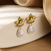 Wholesale Women's French Retro Imitation Pearl And Stainless Steel Geometric Exaggerated Heart And Flower Shape Electroplated Earrings