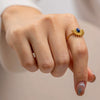Wholesale Women's French Retro Ins Titanium Steel And Stainless Steel Ring Inlaid With Lapis Lazuli Geometric Style Set With Precious Stones