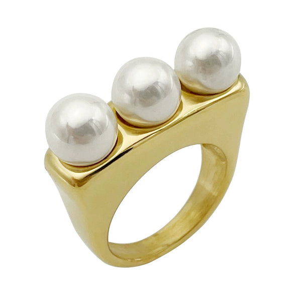Wholesale Women's French Retro Light Luxury Baroque Freshwater Pearl Arrangement Shape Stainless Steel Electroplated Ring