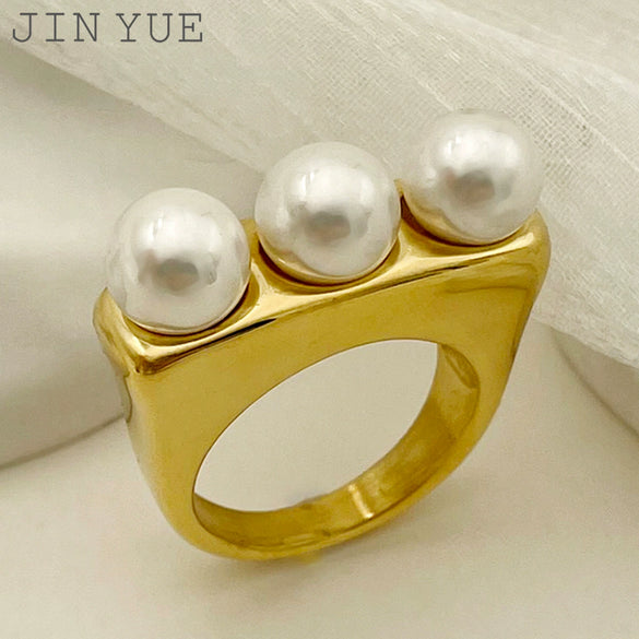 Wholesale Women's French Retro Light Luxury Baroque Freshwater Pearl Arrangement Shape Stainless Steel Electroplated Ring