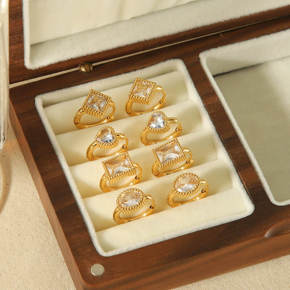 Wholesale Women's French Retro Light Luxury Geometric Zircon Earrings Stainless Steel 18K Gold Plated
