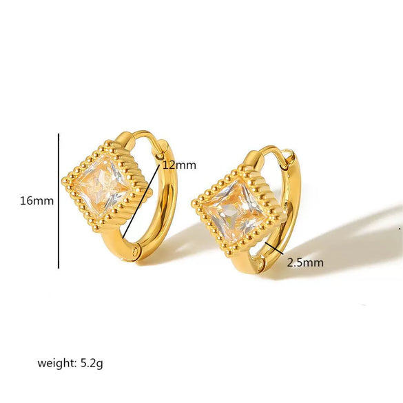 Wholesale Women's French Retro Light Luxury Geometric Zircon Earrings Stainless Steel 18K Gold Plated