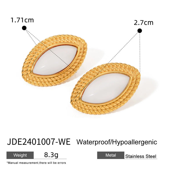 Wholesale Women's French Retro Light Luxury High End Stainless Steel Agate Horse Eye Earrings With Geometric Design And Electroplating