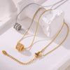 Wholesale Women's French Retro Light Luxury Simple Niche Design Copper Diamond Pendant Titanium Steel Clavicle Chain Necklace With Geometric Pattern And Electroplating Treatment