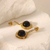 Wholesale Women's French Retro Obsidian Stainless Steel Earrings With Diamond Stud And Geometric Design And Electroplating Treatment