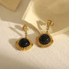 Wholesale Women's French Retro Obsidian Stainless Steel Earrings With Diamond Stud And Geometric Design And Electroplating Treatment