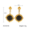 Wholesale Women's French Retro Obsidian Stainless Steel Earrings With Diamond Stud And Geometric Design And Electroplating Treatment
