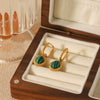 Wholesale Women's French Retro Oval Stainless Steel Inlaid Malachite Geometric Electroplated Pendant Earrings