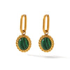 Wholesale Women's French Retro Oval Stainless Steel Inlaid Malachite Geometric Electroplated Pendant Earrings