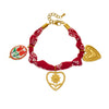 Wholesale Women's French Retro Printed Rope Chain Goldplated Cut Out Stainless Steel Heartshaped Flower Ceramic Pendant Bracelet