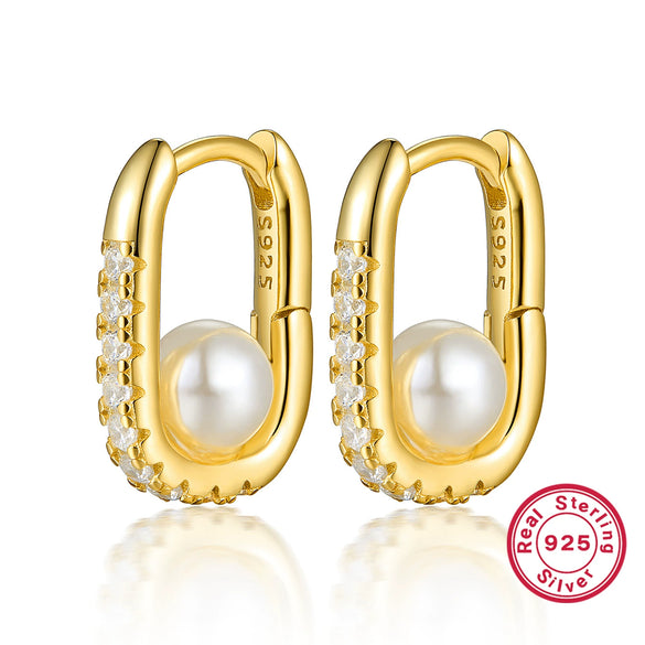 Wholesale Women's French Retro S925 Silver Square Imitation Pearl And Diamond Earrings