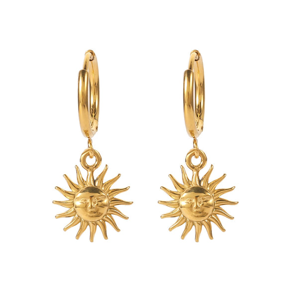 Wholesale Women's French Retro Stainless Steel Earrings With Geometric Sun Pendant And Electroplating