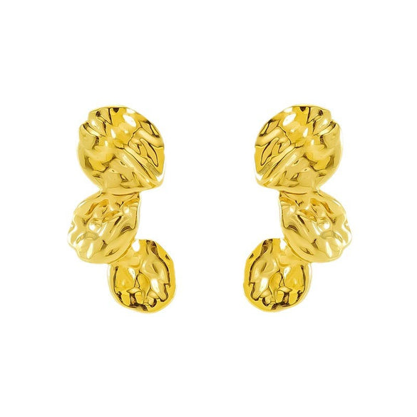 Wholesale Women's French Retro 316L Stainless Steel Lava Earrings With Irregular Petal Pleat Design And Geometric Flower Pattern