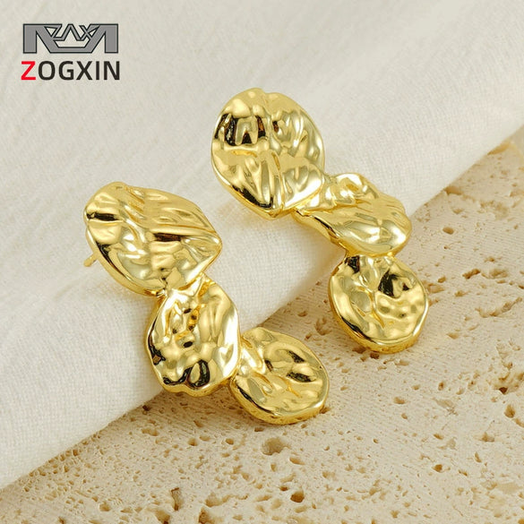 Wholesale Women's French Retro 316L Stainless Steel Lava Earrings With Irregular Petal Pleat Design And Geometric Flower Pattern