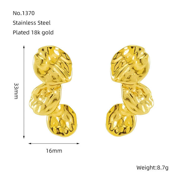Wholesale Women's French Retro 316L Stainless Steel Lava Earrings With Irregular Petal Pleat Design And Geometric Flower Pattern