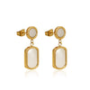 Wholesale Women's French Retro Vintage Geometric Stainless Steel Inlaid Shell Earrings