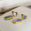 Wholesale Women's French Retro Vintage Geometric Stainless Steel Inlaid Shell Earrings