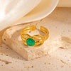 Wholesale Women's French Vintage Bow Geometric U Shape Titanium Steel Ring Electroplated 18K Gold With Natural Stone