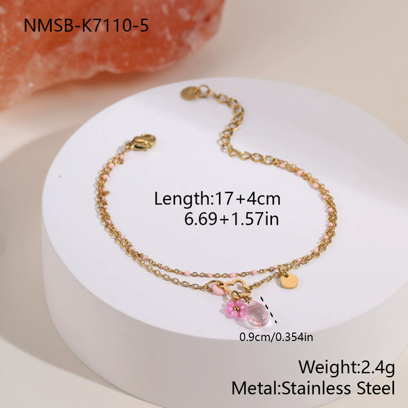 Wholesale Women's Fresh And Clean Aesthetic Flower Pattern Stainless Steel 18K Gold Electroplated Bracelet