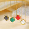 Wholesale Women's Fresh And Simple Flower Pattern Fourleaf Clover Titanium Steel Electroplated Ochain Necklace