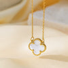 Wholesale Women's Fresh And Simple Flower Pattern Fourleaf Clover Titanium Steel Electroplated Ochain Necklace