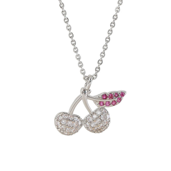 Wholesale Women's Fresh Clean Aesthetic Fruit Pattern Copper Necklace With Electroplated Real Gold Inlaid Colorful Zircon And Micro Red Corundum