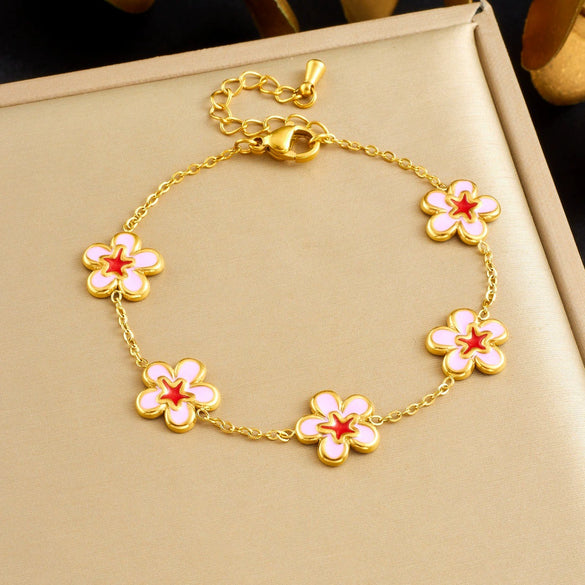 Wholesale Women's Fresh Cute Goldplated Stainless Steel Plants And Flowers Jewelry Accessories Set Including Earrings Necklaces And Bracelets