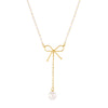 Wholesale Women's Fresh Fairy Style Choker With Bow And Imitation Pearl Stainless Steel Clavicle Chain Geometric Pattern Electroplating Treatment