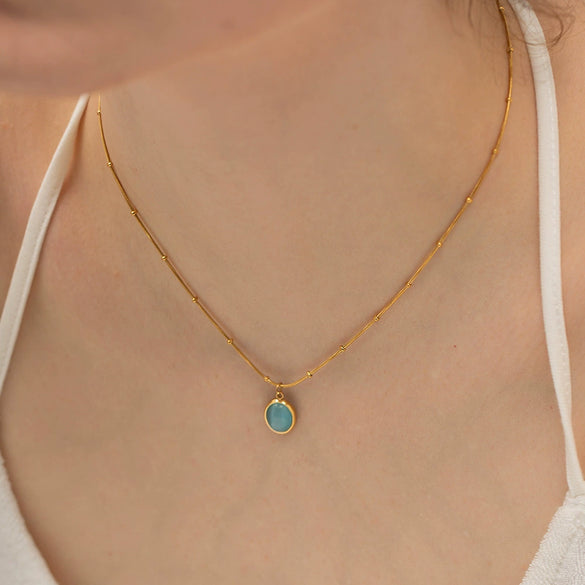 Wholesale Women's Fresh Geometric Opal Gem Necklace With Electroplating