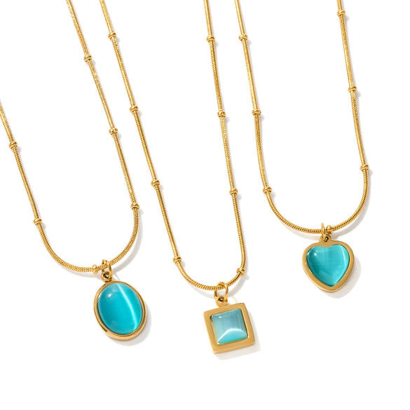 Wholesale Women's Fresh Geometric Opal Gem Necklace With Electroplating