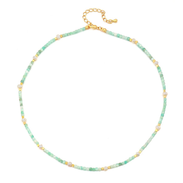 Wholesale Women's Fresh Water Pearl And Tianhe Stone Beaded Clavicle Necklace Copper Handmade Geometric Design