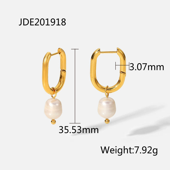 Wholesale Women's Fresh Water Pearl Earrings Stainless Steel Geometric Original Design Electroplated