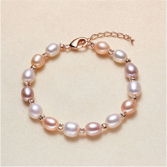 Wholesale Women's Freshwater Pearl And Alloy Bracelet With Simple Style And Circular Pearl Shape