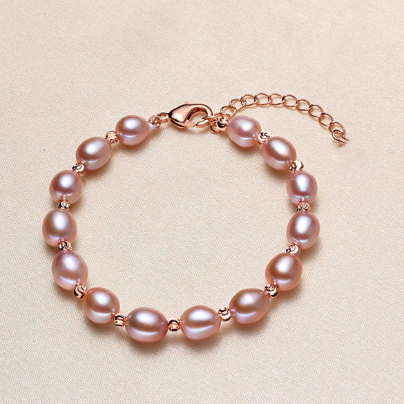 Wholesale Women's Freshwater Pearl And Alloy Bracelet With Simple Style And Circular Pearl Shape