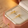 Wholesale Women's Freshwater Pearl And Copper Geometric Earrings With 14K Gold Electroplating