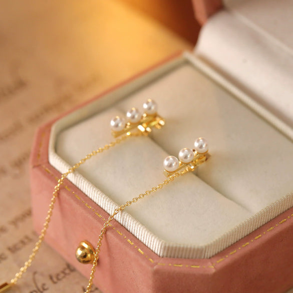 Wholesale Women's Freshwater Pearl And Copper Geometric Earrings With 14K Gold Electroplating