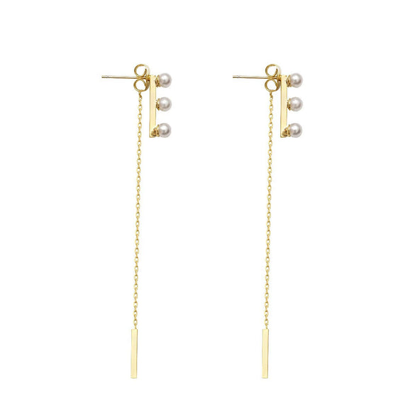 Wholesale Women's Freshwater Pearl And Copper Geometric Earrings With 14K Gold Electroplating