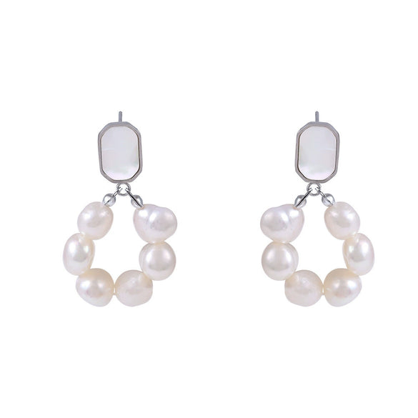 Wholesale Women's Freshwater Pearl And Shell Earrings In Sweet Style With Geometric Design And 316L Stainless Steel Electroplating