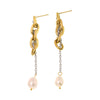 Wholesale Women's Freshwater Pearl And 316L Stainless Steel Geometric Light Luxury Earrings With 18K Gold Plated Electroplating