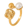 Wholesale Women's Freshwater Pearl And 316L Stainless Steel Geometric Hollow Ball Shaped Ring With 18K Gold Plated Pvd Electroplating