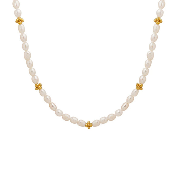 Wholesale Women's Freshwater Pearl And 316L Stainless Steel Geometric Style Electroplated Accessories Necklace