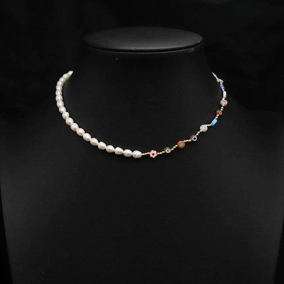 Wholesale Women's Freshwater Pearl Clavicle Chain Necklace With Geometric Design And Electroplating Treatment