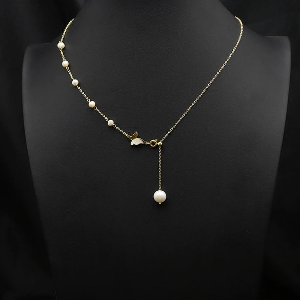 Wholesale Women's Freshwater Pearl Clavicle Chain Necklace With Geometric Design And Electroplating Treatment