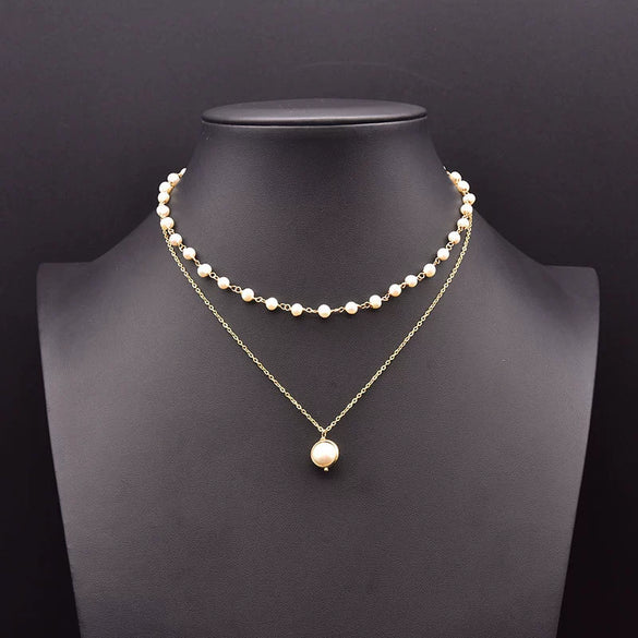 Wholesale Women's Freshwater Pearl Clavicle Chain Necklace With Geometric Design And Electroplating Treatment