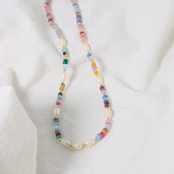 Wholesale Women's Freshwater Pearl Clavicle Chain Necklace With Geometric Design And Electroplating Treatment