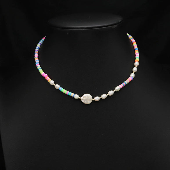 Wholesale Women's Freshwater Pearl Clavicle Chain Necklace With Geometric Design And Electroplating Treatment